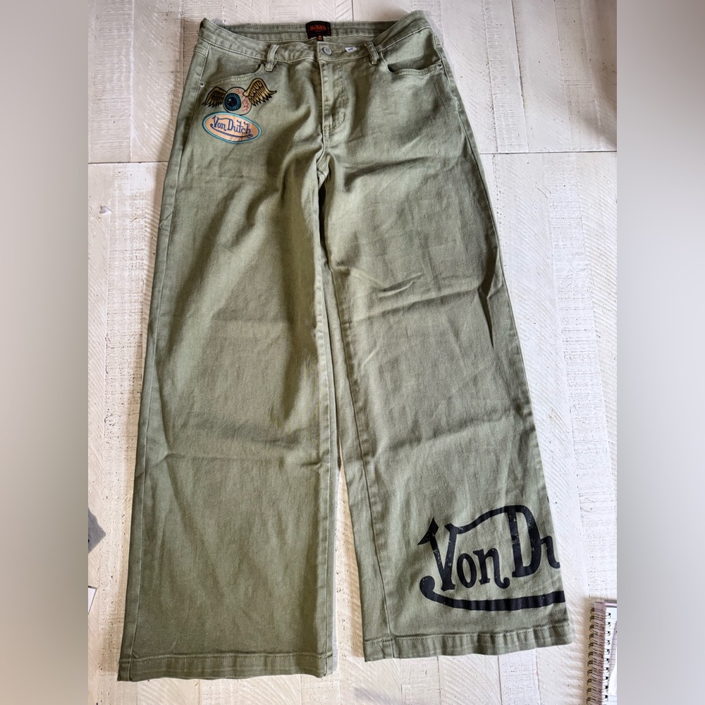 Von Dutch Olive Green Flare & Wide Leg Jeans